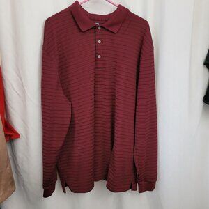 PGA Men's Golf Polo Shirt XXL burgundy stripes long sleeves athleisure 3 button